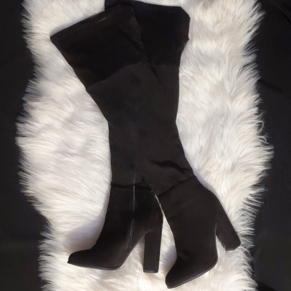 Black Suede Thigh High Boots